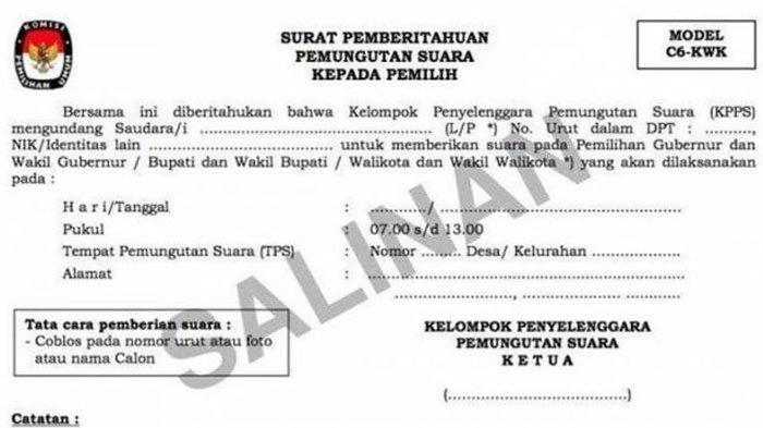 Ilustrasi undangan mencoblos atau formulir C6.