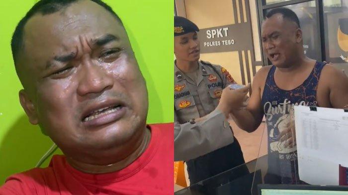 Video pria bertubuh kekar nangis lapor ayamnya hilang ke Polres Tebo viral