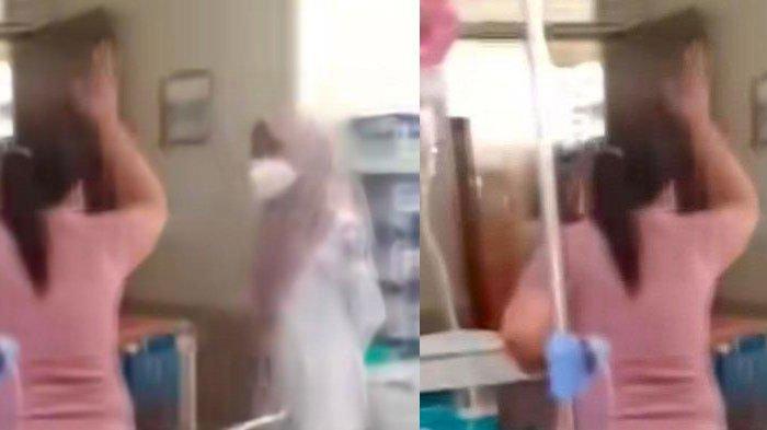 Tangkapan layar video viral keluarga pasien ngamuk jadwal operasi batal karena rumah sakit kekurangan kain kasa.