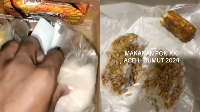Tangkapan layar video viral makanan atlet PON 2024 disebut tak bergizi.
