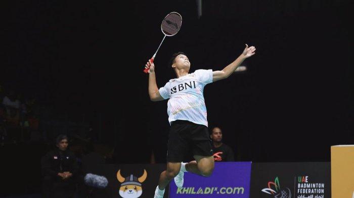 Anthony Ginting saat tampil pada final Badminton Asia Championship (BAC) 2023.