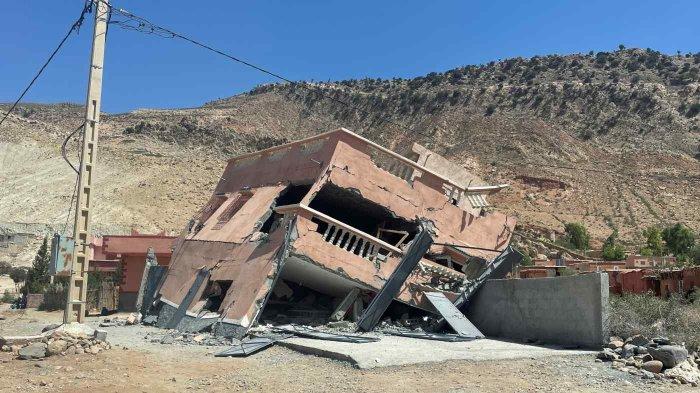 salah satu bangunan yang mengalami kerusakan akibat guncangan gempa Maroko pada Jumat, 8 September 2023 lalu