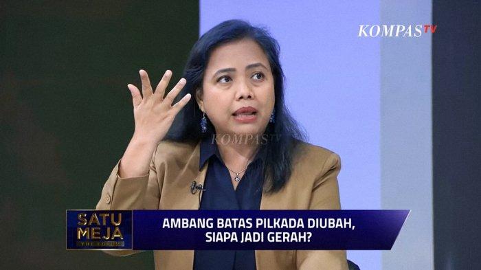 Bivitri Susanti saat menjadi pembicara dalam acara “SATU MEJA” di Kompas TV, Rabu (21/8/2024) malam.