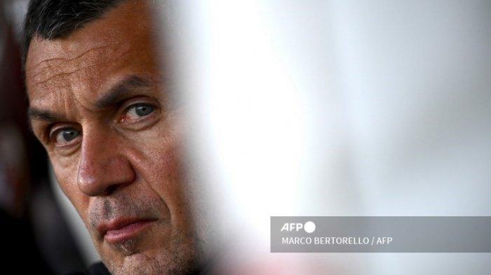 Direktur teknis AC Milan Italia Paolo Maldini saat Liga Italia antara Torino vs AC Milan di Stadion Olimpiade di Turin pada 10 April 2022.