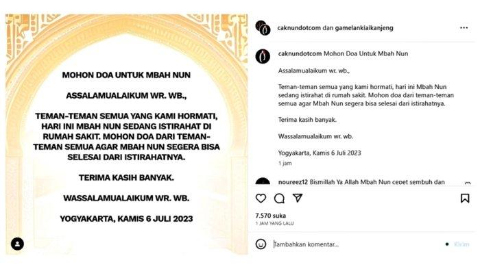 Doa netizen di Instagram untuk kesembuhan Cak Nun