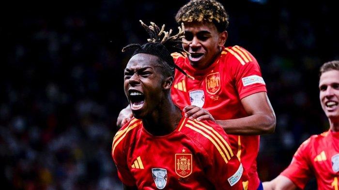 Duet Nico Williams dan Lamine Yamal membuka keran gol Spanyol di final Euro 2024 di Olympiastadion, Berlin, Senin (15/7/2024) WIB