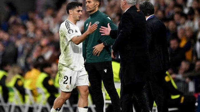 REAL MADRID MENANG: Tendangan Brahim Diaz di babak kedua membawa Real Madrid keunggulan tipis 2-1 pada leg pertama babak 16 besar Liga Champions UEFA melawan rival abadi sekota, Atletico Madrid, Rabu (5/3/2025)