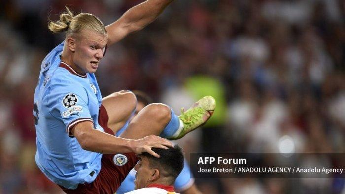 Erling Haaland di pertandingan grup G Liga Champions antara Sevilla vs Manchester City di Estadio Ramon Sanchez Pizjuan pada 6 September 2022 di Seville, Spanyol.