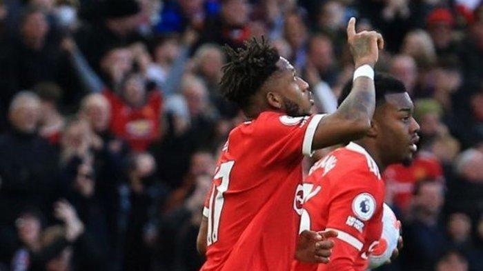Foto Gelandang Man United Fred merayakan gol ke gawang Leicester City dalam laga lanjutan Liga Inggris musim 2021-2022 di Stadion Old Trafford, Sabtu (2/4/2022) malam WIB.