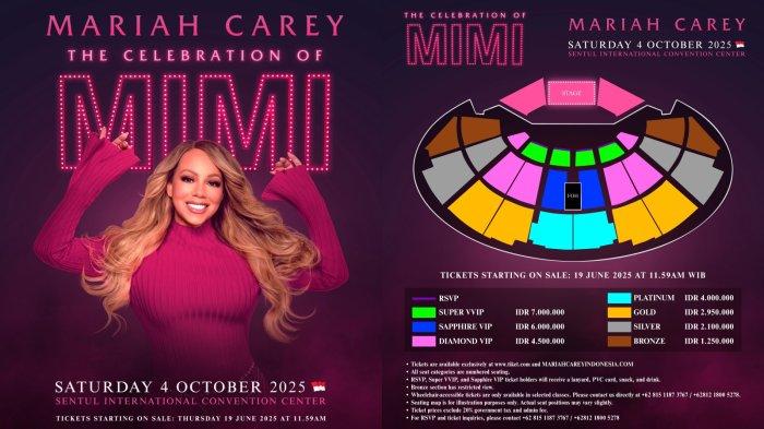 INFO Tiket Konser Mariah Carey di SICC Bogor 4 Oktober 2025, Harga Mulai Rp 1,5 Juta