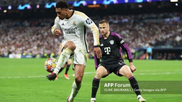 Jude Bellingham vs Eric Dier di Liga Champions antara Real Madrid vs Bayern München di Estadio Santiago Bernabeu pada 8 Mei, 2024 di Madrid, Spanyol.