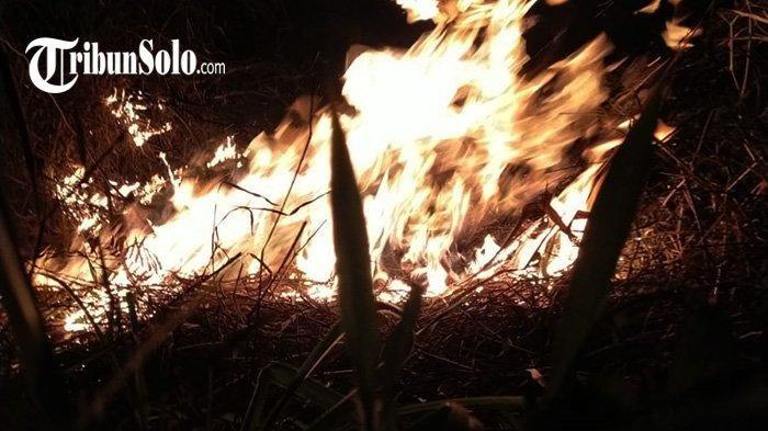 Kondisi kebakaran di Bukit Mongkrang, Desa Gondosuli, Kecamatan Tawangmangu, Kabupaten Karanganyar, Kamis (28/9/2023).