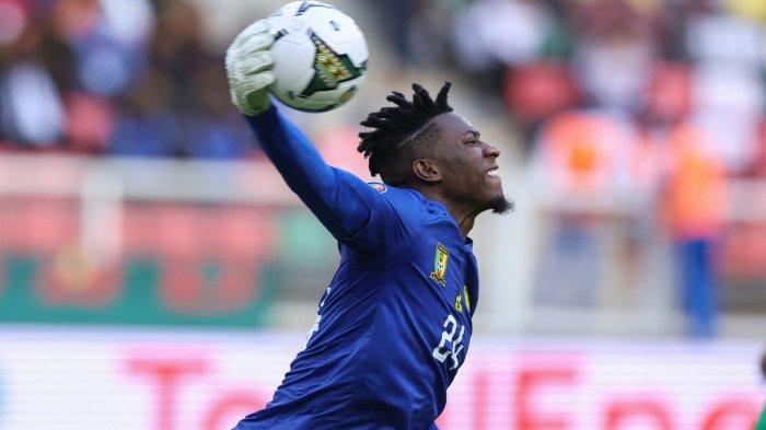 Kiper Andre Onana di Piala Afrika (CAN) 2021 antara Kamerun vs Burkina Faso di Stade d'Olembé di Yaounde pada 9 Januari 2022.