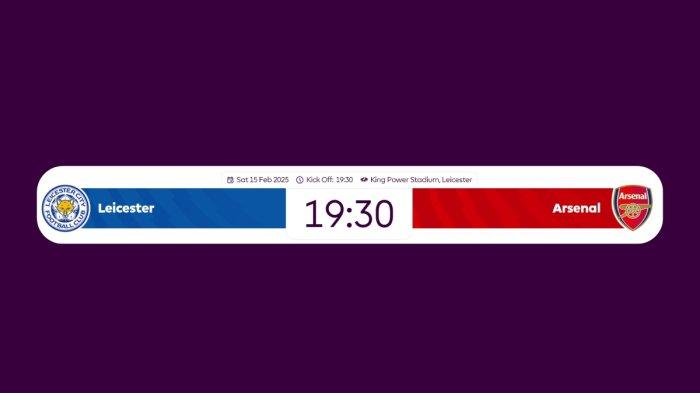 Link Live Streaming dan Head to Head Leicester vs Arsenal malam ini Sabtu 15 Februari 2025 pukul 19:30 WIB.