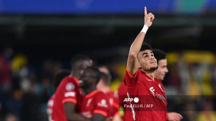 Luis Diaz selebrasi di leg kedua semifinal Liga Champions antara Liverpool vs Villarreal CF di stadion La Ceramica di Vila-real pada 3 Mei 2022.