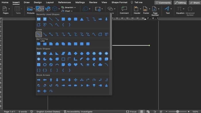 Menggunakan Shapes untuk garis panjang