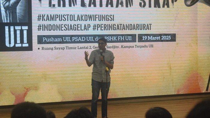 PONGAH: Pakar Hukum UGM, Zaenal Arifin Mochtar menyebut revisi UU TNI merupakan salah satu kepongahan negara dalam membuat aturan, Rabu (19/3/2025) di Kampus UII
