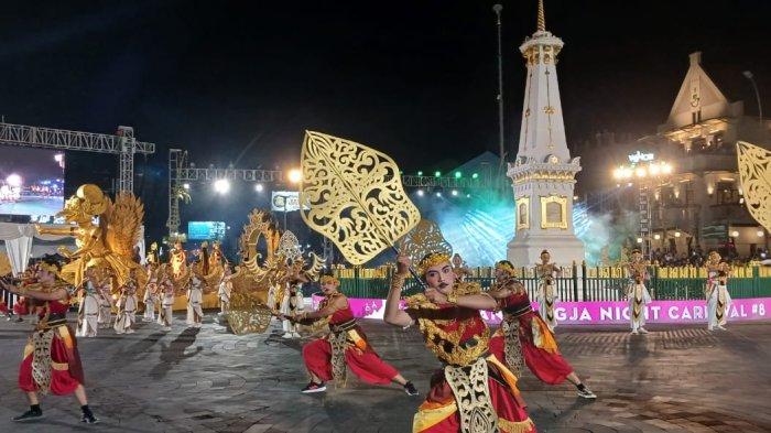 Pawai budaya memeriahkan gelaran Wayang Jogja Night Carnival ( WJNC ) 2023 di Kawasan Tugu Pal Putih, Sabtu (7/10/2023) malam. 
