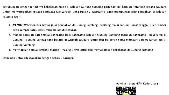 Pendakian Gunung Sumbing Ditutup per 1 September 2023 sampai batas waktu yang belum ditentukan