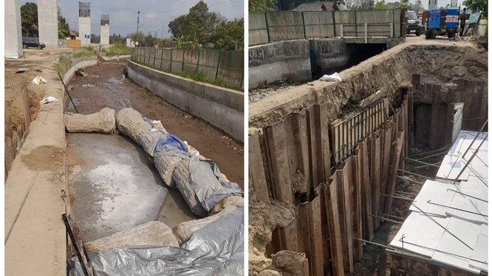Pondasi lantai Selokan Mataram di Kadipiro, Margodadi, Seyegan yang jebol dikeringkan dan diperbaiki.