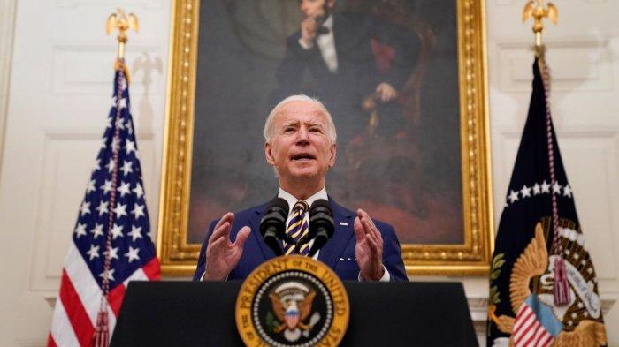Potret Presiden Amerika Serikat Joe Biden saat sedang menyampaikan pidato
