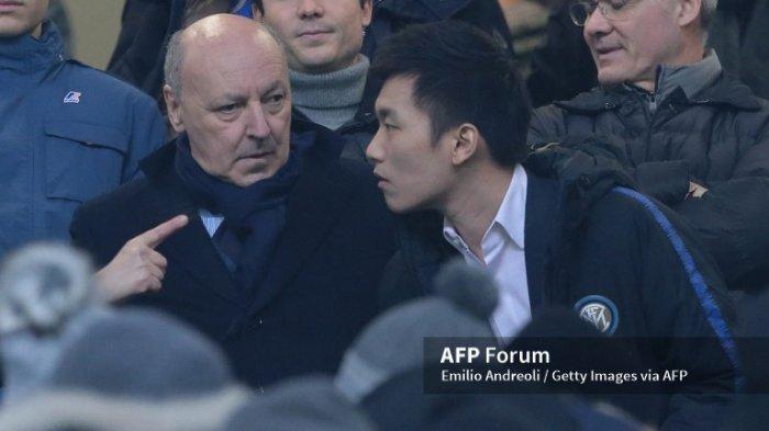 Presiden Inter Milan Steven Zhang dan CEO Giuseppe Marotta di Serie A antara Inter Milan vs Udinese di San Siro pada 15 Desember 2018 di Milan, Italia.