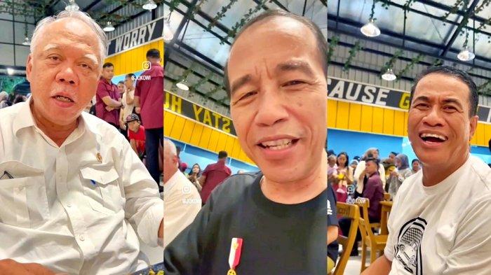 Presiden Jokowi makan di restoran Mie Gacoan bersama Menteri PUPR Basuki Hadimuljono dan Menteri Pertanian Andi Amran Sulaiman di Mataram, NTB, Selasa (30/4/2024)
