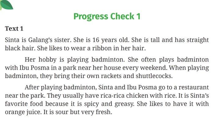 Progress Check 1 (Text 1) Buku Bahasa Inggris Kelas 7 SMP