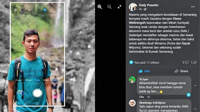 Unggahan Facebook Dedy Prasetio tentang Budi Winarno masinis KA Brantas
