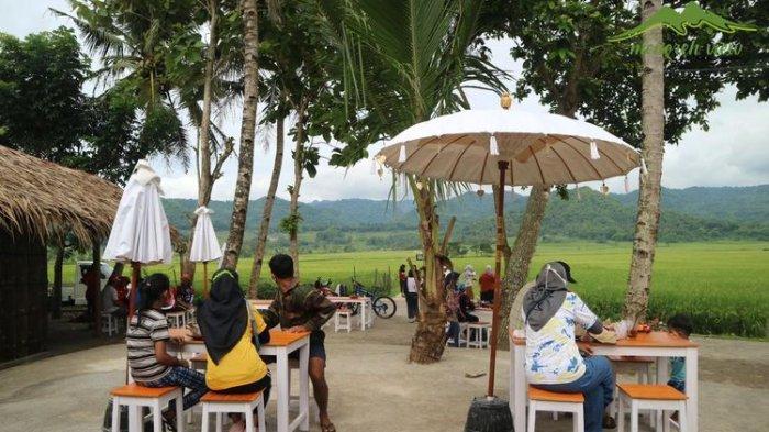 angkringan geblek menoreh dengan view pwmandangan sawah