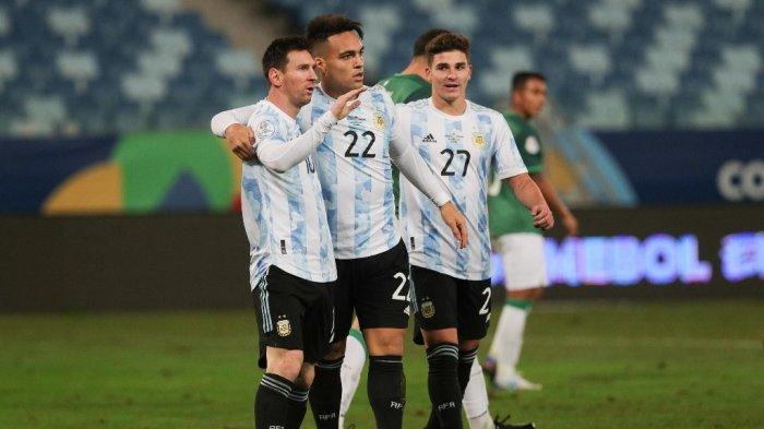 Selebrasi Lionel Messi dan kolega usai mencetak gol ke gawang Bolivia di ajang Copa America 2021, 29 Juni 2021 lalu.