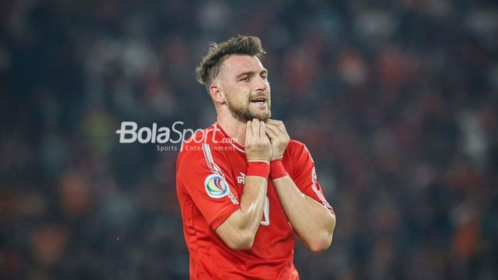Pemain Persija, Marko Simic, berekspresi pada kemenangan 1-0 kontra Song Lam Nghe An di laga Grup H Piala AFC di Stadion Utama GBK, Rabu (14/3/2018).