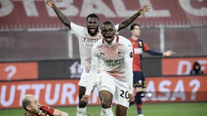 Pierre Kalulu selebrasi setelah mencetak gol di Serie A Italia Genoa vs AC Milan pada 16 Desember 2020 di stadion Luigi-Ferraris di Genoa, Liguria.