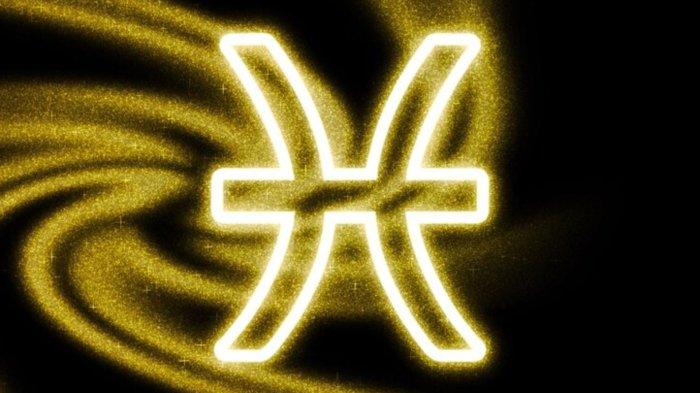 Pisces zodiac sign, gold glitter, Horoscope Astrology background, Pisces, on dark background