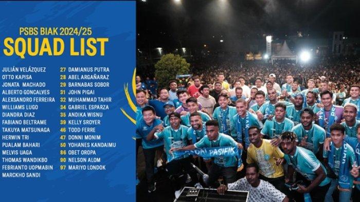 Tercatat 29 daftar pemain PSBS Biak yang akan mengarungi Liga 1 2024/2025 itu, dilatih oleh Juan Esnaider. Skuat PSBS Biak ini tentunya siap libas Persib Bandung di laga perdana Liga 1.