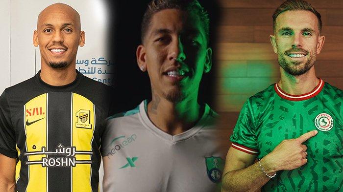 Bekas pemain Liverpool yang hengkang ke Saudi Pro League: Fabinho, Roberto Firmino, Jordan Henderson. Kolase (Twitter @Ettifaq_EN @ALAHLI_FCEN @ittihad_en)