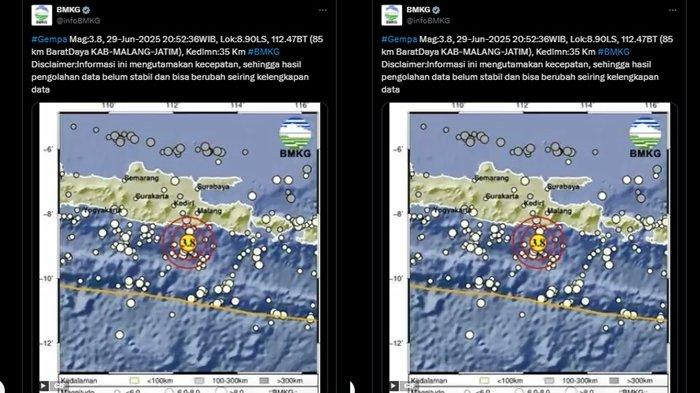 GEMPA MALANG JATIM - Info BMKG sebut gempa terkini yang guncang barat daya Malang, Jawa Timur terjadi di kedalaman 35 Km. Cek magnitudo dan kedalaman gempa Malang Jatim.