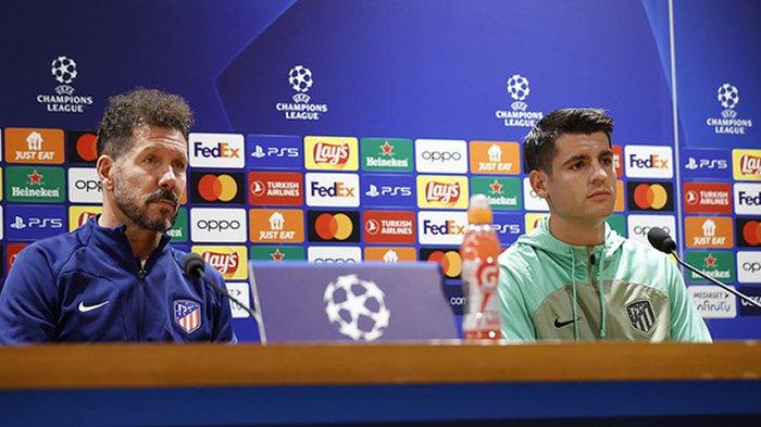 Diego Simeone dan Alvaro Morata saat konferensi pers jelang laga Lazio vs Atletico di Liga Champions.