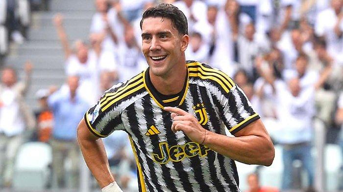 Selebrasi Dusan Vlahovic saat mencetak gol pertandingan Juventus vs Lazio, giornata 4 Liga Italia Serie A, di J Stadium, Sabtu (16/9/2023). (Twitter / @juventusfc)