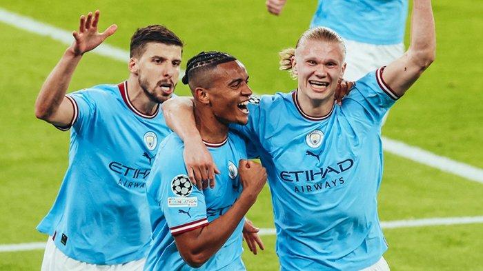 Selebrasi Erling Haaland saat merayakan gol Manchester City pada leg kedua semifinal Liga Champions menghadapi Real Madrid di Stadion Ettihad, Kamis (18/5/2023). (Twitter / @ManCity)
