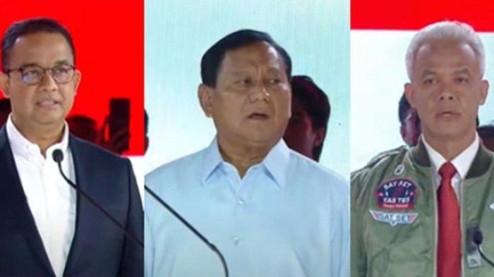 FOTO Anies, Prabowo, dan Ganjar (kiri ke kanan).  