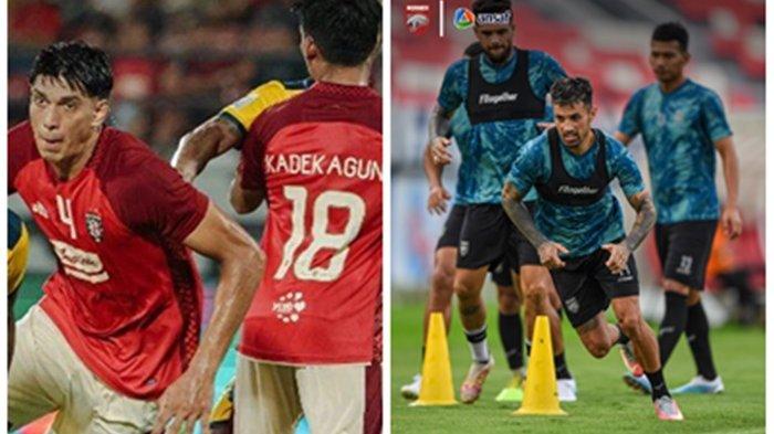 FOTO Bali United (kiri) saat main di AFC Cup, dan Pemain Borneo FC saat menjalani latihan.