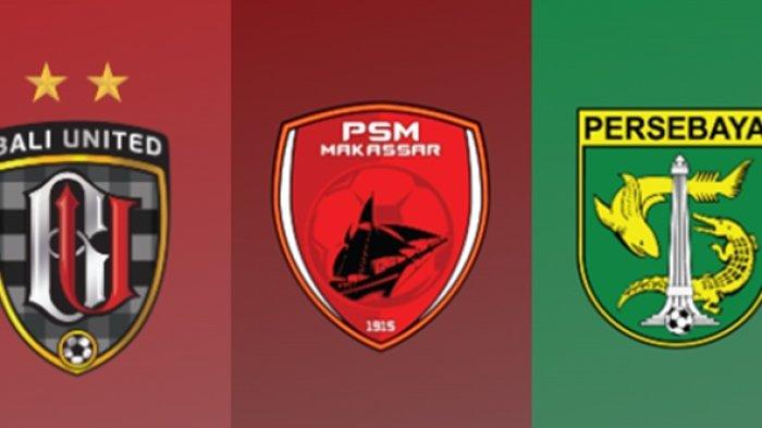 FOTO Logo Bali United, PSM Makassar, dan Persebaya (kiri ke kanan). Meski PSM Makassar bantai Persita Tangerang di Liga 1, kini ada Bali United dan Persebaya Surabaya yang bisa bikin repot pasukan Bernardo Tavares jika lengah.