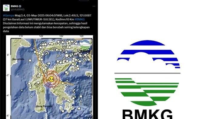 GEMPA LUWU TIMUR - Info BMKG terbaru, sebut pusat gempa terkini 2 menit yang lalu berada 27 km di barat laut Luwu Timur, Sulawesi Selatan. Cek magnitudo dan kedalaman.