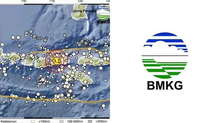 GEMPA DOMPU NTB - Tangkapan layar Badan Metereologi Klimatologi dan Geofisika, Selasa (13/5/2025). Informasi gempa hari ini dengan kekuatan magnitudo 3.2 guncang Dompu, NTB.