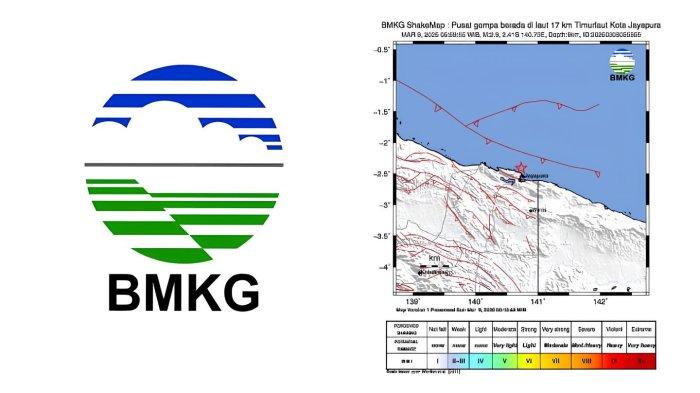 GEMPA JAYAPURA PAPUA - Tangkapan layar Badan Metereologi Klimatologi dan Geofisika, Minggu (9/3/2025). Informasi gempa hari ini dengan magnitudo 2.9 hantam Kota Jayapura, Papua di kedalaman 9 km.