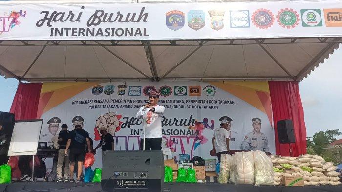 Gubernur Kaltara saat memberikan sambutannya di Peringatan May Dai 1 Mei Hari Buruh Internasional hari ini, Rabu (1/5/2024).