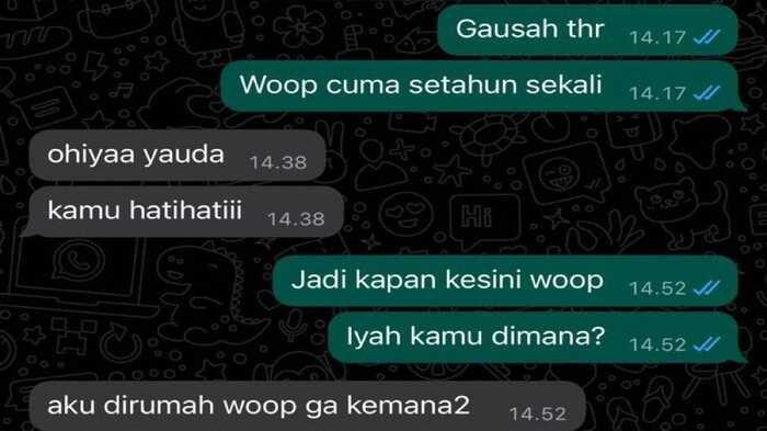 Pesan teks pasangan yang berselingkuh menggunakan nama panggilan 'woop'