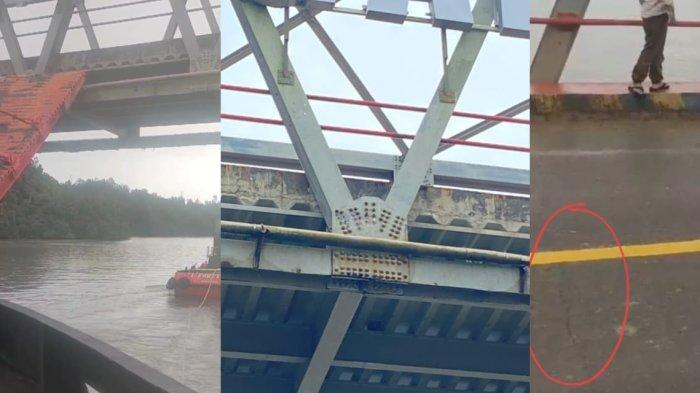 SEGERA DIPERBAIKI - Kondisi retakan pada jembatan Sungai Kayan yang ditabrak tongkang pada Sabtu (01/03/2025) lalu.