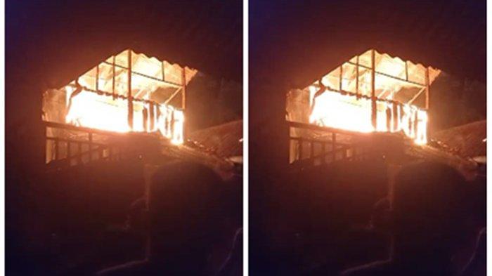 Kondisi rumah saat terbakar di RT 11, Kelurahan Kampung Enam, Kota Tarakan, pada Senin (1/4/2024), malam.